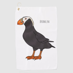Tufted puffin bird cartoon illustration  golf towel