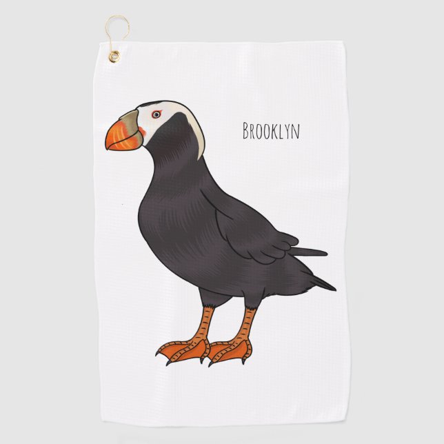 Tufted puffin bird cartoon illustration  golf towel (Front)