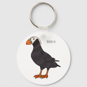 Tufted puffin bird cartoon illustration  key ring
