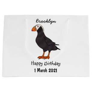 Tufted puffin bird cartoon illustration large gift bag