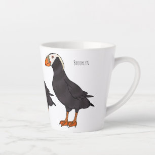 Tufted puffin bird cartoon illustration latte mug
