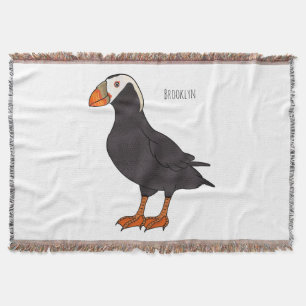 Tufted puffin bird cartoon illustration throw blanket