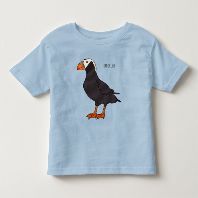 Tufted puffin bird cartoon illustration toddler T-Shirt (Front)