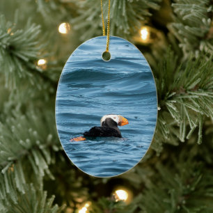 Tufted Puffin Holiday Gift Ceramic Tree Decoration