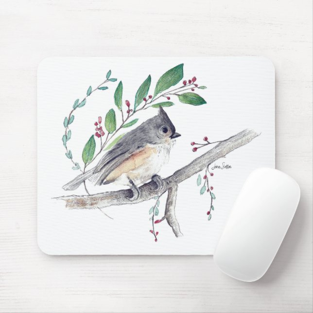 Tufted Titmouse Bird Art Mouse Pad (With Mouse)