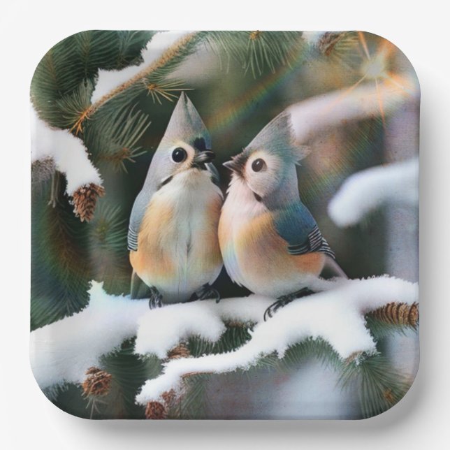 Tufted Titmouse Couple Paper Plate (Front)