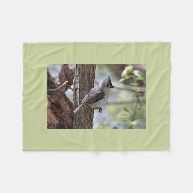 Tufted titmouse fleece blanket (Front (Horizontal))
