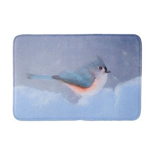 Tufted Titmouse Painting - Cute Original Dog Art Bath Mat