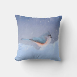 Tufted Titmouse Painting - Cute Original Dog Art Cushion