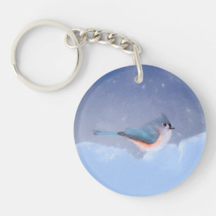 Tufted Titmouse Painting - Cute Original Dog Art Key Ring