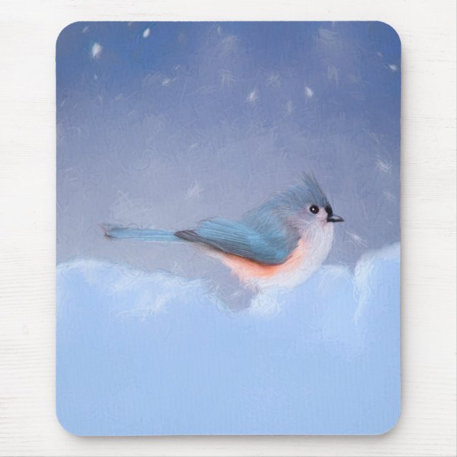 Tufted Titmouse Painting - Cute Original Dog Art Mouse Pad (Front)