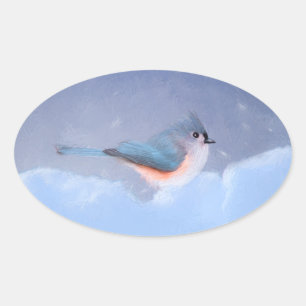 Tufted Titmouse Painting - Cute Original Dog Art Oval Sticker