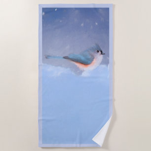 Tufted Titmouse Painting - Original Bird Art Beach Towel