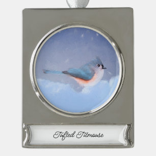 Tufted Titmouse Painting - Original Bird Art Silver Plated Banner Ornament