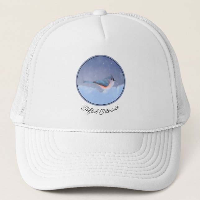 Tufted Titmouse Painting - Original Bird Art Trucker Hat (Front)