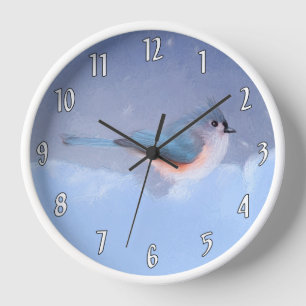 Tufted Titmouse Painting - Original Wild Bird Art Clock