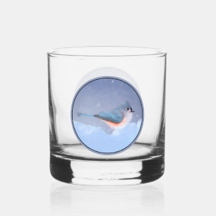 Tufted Titmouse Painting - Original Wild Bird Art Whiskey Glass