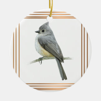 Tufted Titmouse Songbird within Gold Frame Ceramic Tree Decoration