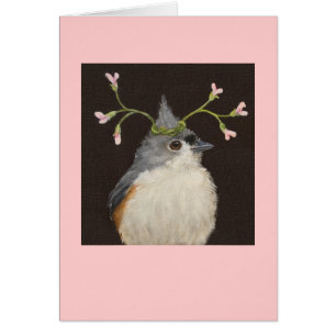 Tufted titmouse with hog peanut card