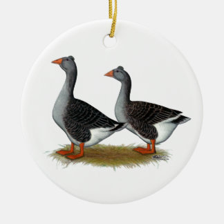 Tufted Toulouse Geese Ceramic Tree Decoration