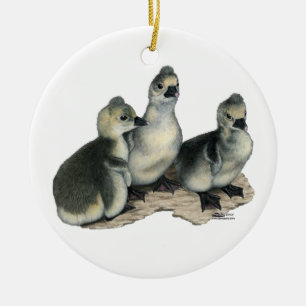 Tufted Toulouse Goslings Ceramic Tree Decoration
