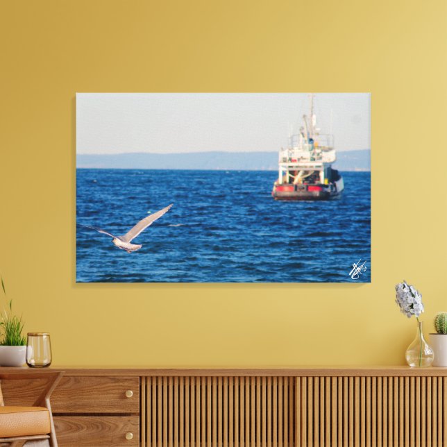 Tug boat and Bird on Mutiny Bay #2 Canvas Print (Insitu(LivingRoom))