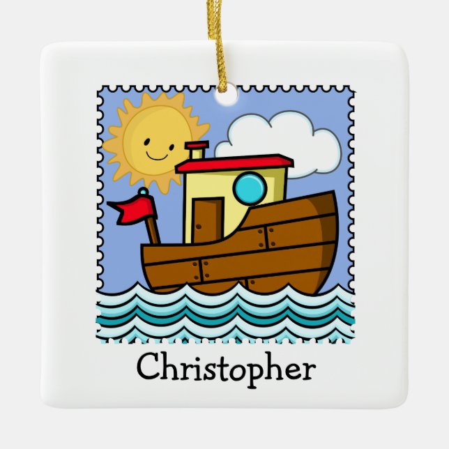 Tug Boat Personalised Ceramic Ornament (Front)