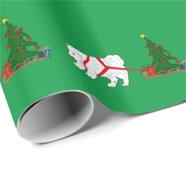 Tug the Samoyed pulling Christmas Tree Wrapping Paper (Roll Corner)