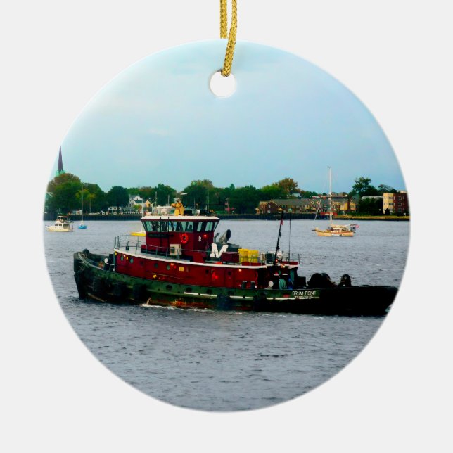 Tugboat Norfolk VA Ceramic Tree Decoration (Front)