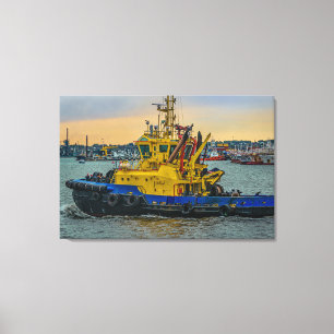 Tugboat sailing at river, montevideo, uruguay canvas print