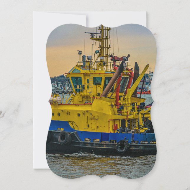 Tugboat sailing at river, montevideo, uruguay card (Front)