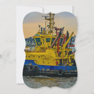 Tugboat sailing at river, montevideo, uruguay card