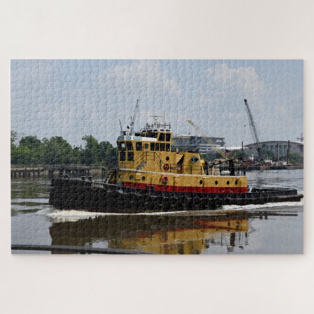 Tugboat working at the river jigsaw puzzle (Horizontal)