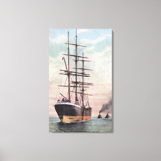 Tugboats Towing a Ship to Sea Canvas Print (Front)