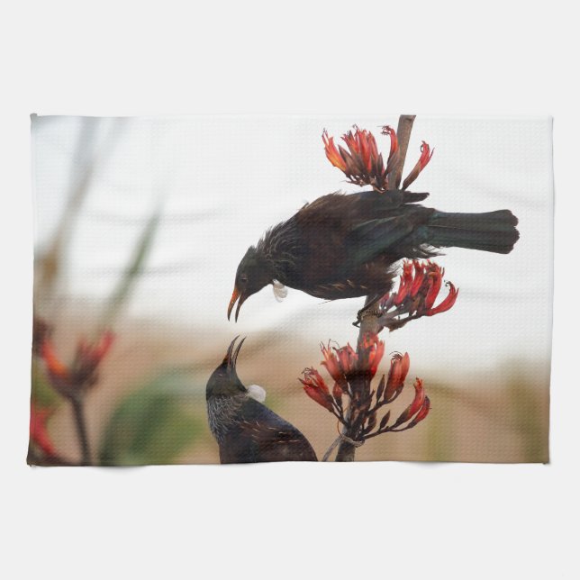 Tui birds on New Zealand flax Tea Towel (Horizontal)