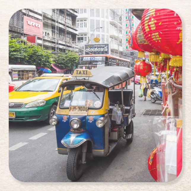 Tuk tuk, Bangkok Square Paper Coaster (Front)