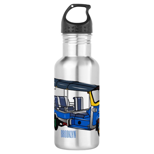 Tuk tuk cartoon illustration 532 ml water bottle (Front)