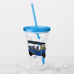 Tuk tuk cartoon illustration acrylic tumbler
