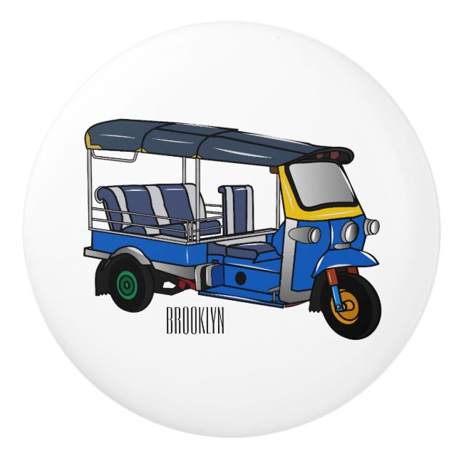 Tuk tuk cartoon illustration ceramic knob (Front)