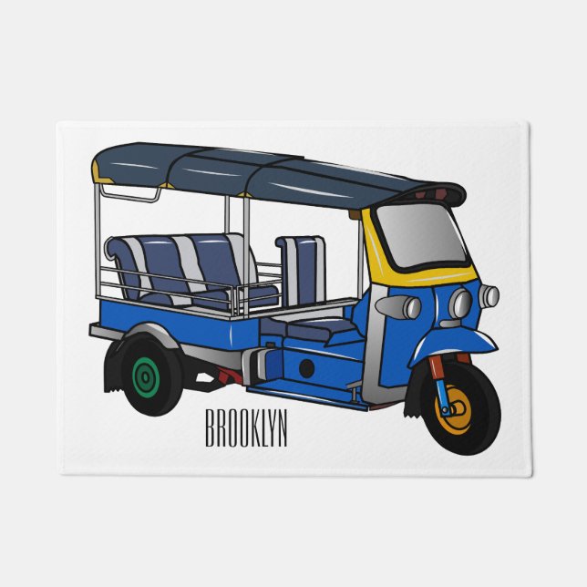 Tuk tuk cartoon illustration doormat (Front)