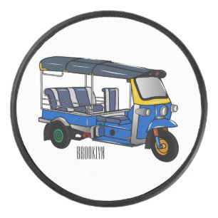 Tuk tuk cartoon illustration hockey puck