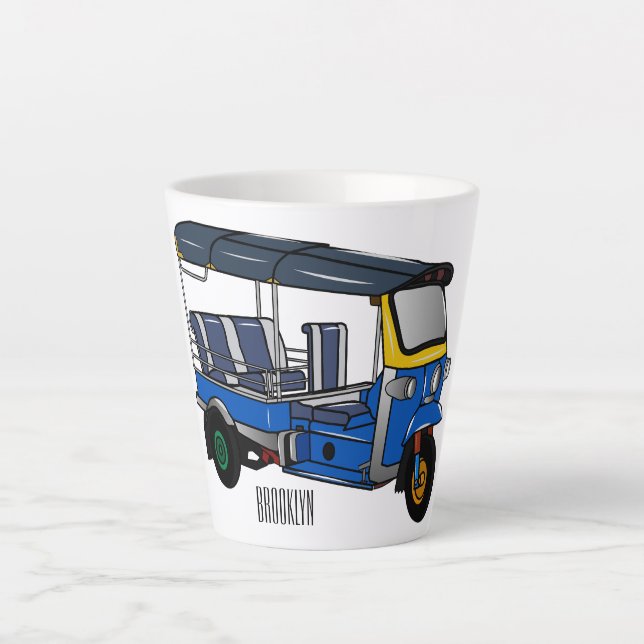 Tuk tuk cartoon illustration latte mug (Front)