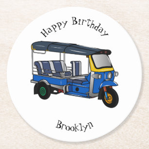 Tuk tuk cartoon illustration round paper coaster