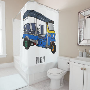 Tuk tuk cartoon illustration shower curtain