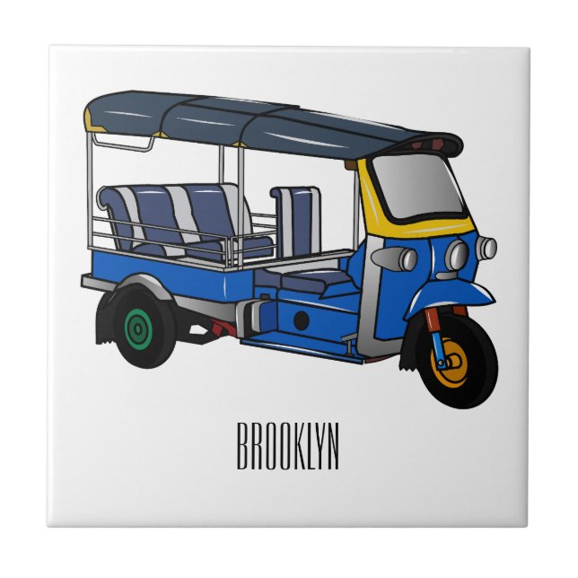 Tuk tuk cartoon illustration tile (Front)