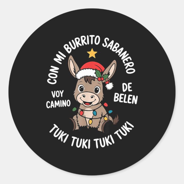 Tuki Tuki Santa Hat Spanish Mexican Christmas Swea Classic Round Sticker (Front)