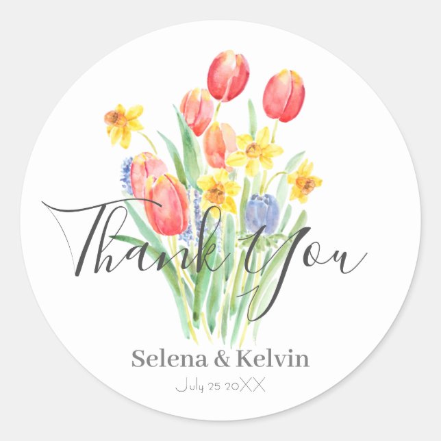 tulip and daffodils flower round sticker  (Front)