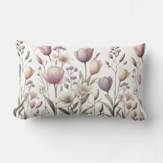 Tulip and Lily Soft Floral Pattern Lumbar Cushion