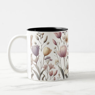 Tulip and Lily Soft Floral Pattern Two-Tone Coffee Mug