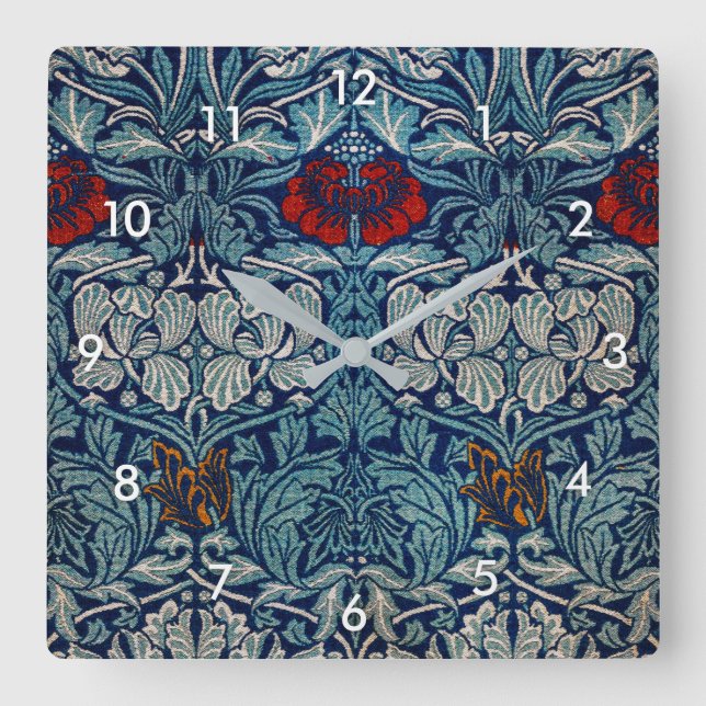 Tulip and Rose, William Morris Square Wall Clock (Front)